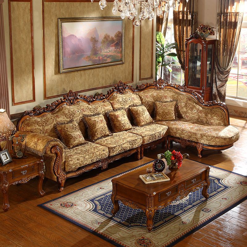 Home Cinema Sofa - European Classical Antique Velvet L-Shaped Sectional